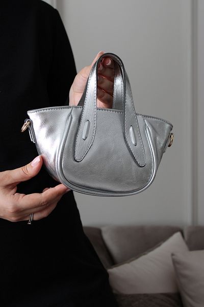 Mimoza Women's Silver Elegant Mini Hand and Shoulder Bag