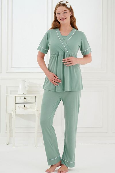 Emose 3-Piece Maternity Pajama Set with Lace and Morning Dress