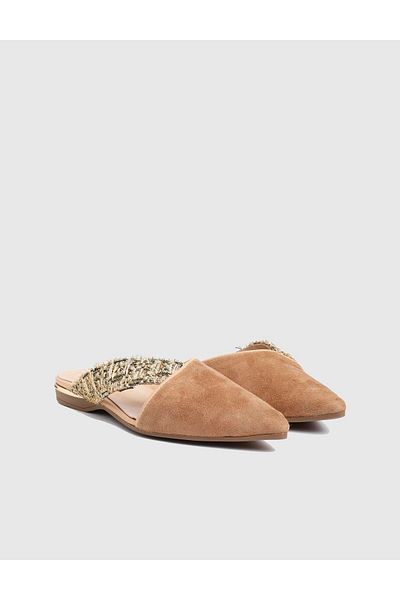 İLVİ Dylan Suede Leather Fabric Beige Women's Slippers