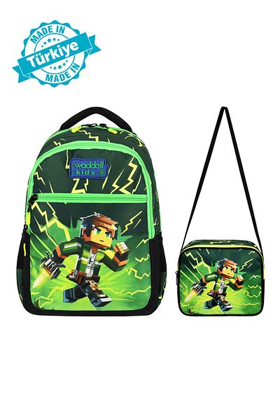 Waddell Rucsac și cutie de prânz pentru școala primară Maycraft Creeper, geantă primară