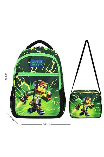 Waddell Rucsac și cutie de prânz pentru școala primară Maycraft Creeper, geantă primară
