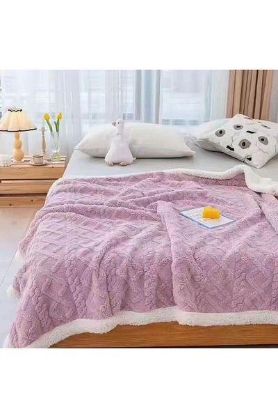 FIONNA.RO Cocolino Knitted Print Blanket With Fur - Lilac