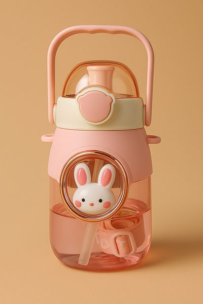 İNTER LİFE Cute Rabbit Model Children's Water Bottle and Flask Bpa Free Leakproof Durable Water Bottle with Hanger 900 ml