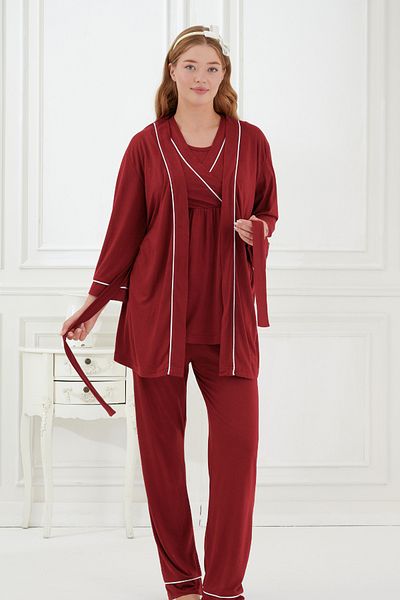 Emose 3-Piece Maternity Pajama Set with Lace and Morning Dress