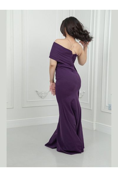 Nice Model Purple Off-Shoulder Crystal Embroidered Evening Dress Mermaid Formal Gown Plus Size Cocktail Wrap