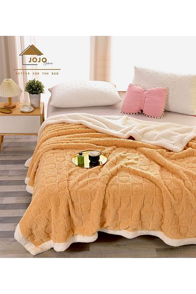 FIONNA.RO Cocolino Knitted Print Blanket with Fur - Yellow with Hearts