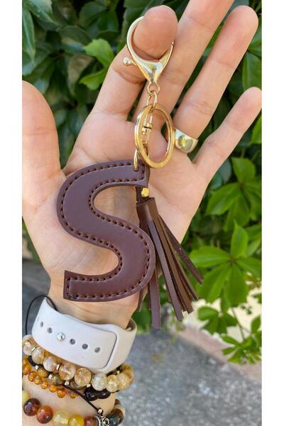 Brown Vegan Leather Letter S Keychain– Handmade, Personalized Charm & Bag Ornament | Workshop Zümra