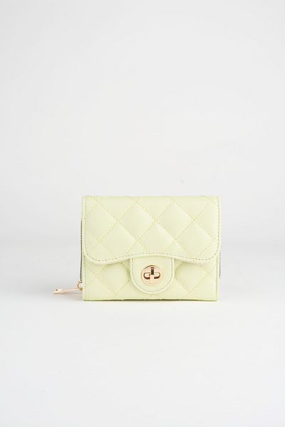 Vivaq Women's Neon Green Small Size Quilted Zippered and Flip Lock Closure Faux Leather Wallet