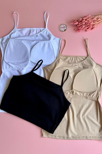 Elosia Bratique Rope Strap |   3-Piece - Skin, Black and White - Women's T-Shirt-Undershirt with Cotton Bra and Rope Strap