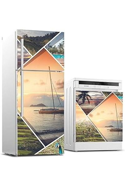 Mu Art Ahşap Refrigerator and Dishwasher White Goods Sticker Coating Seyehat Collage