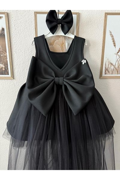 Tinypeople Girls' Tail Evening Dress Black Children's Evening Dress with Tail