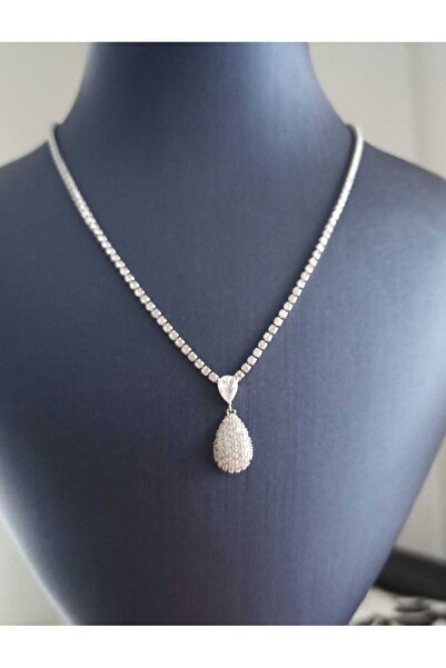Simge Gümüş Zircon Stone Waterway Drop Necklace