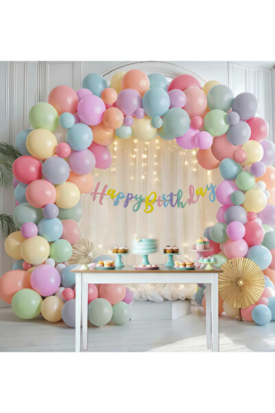 parti kral Makaron Temalı Led Işıklı Karışık Balon Zinciri Konsepti Seti