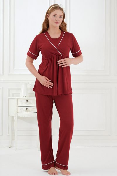 Emose 3-Piece Maternity Pajama Set with Lace and Morning Dress