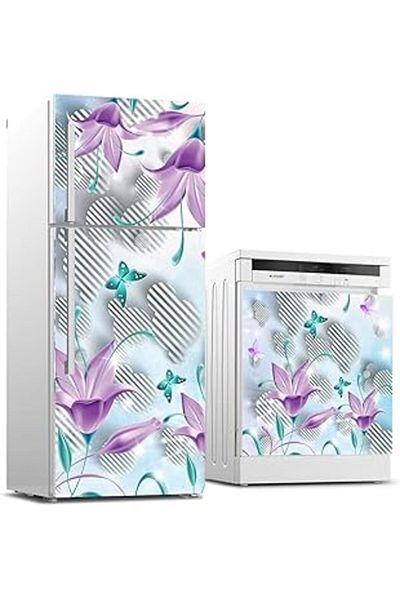 Mu Art Ahşap Refrigerator and Dishwasher White Goods Sticker Covering Purple Flower
