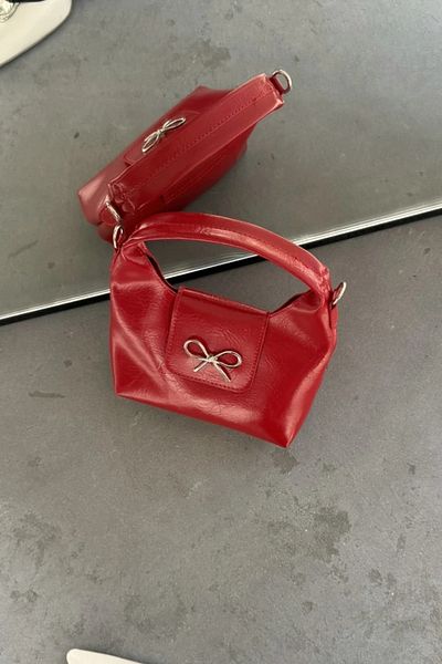 LEONAS Women's Hand and Shoulder Bag Kittye Red with Ribbon Buckle