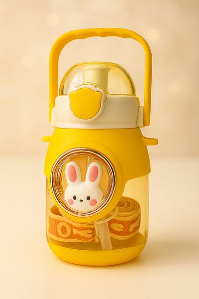 İNTER LİFE Cute Rabbit Model Children's Water Bottle and Flask Bpa Free Leakproof Durable Water Bottle with Hanger 900 ml