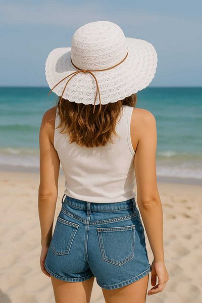 WOHOME Lace Detail Wide Brim Summer Beach Hat-Women