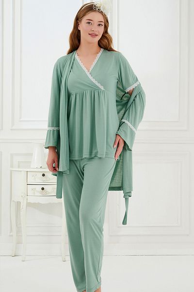 Emose 3-Piece Maternity Pajama Set with Lace and Morning Dress