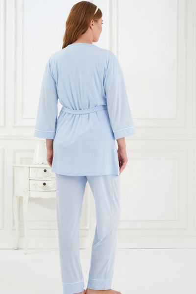 Emose Dantelli Sabahlıklı 3'Lü Lohusa Hamile Pijama Takımı