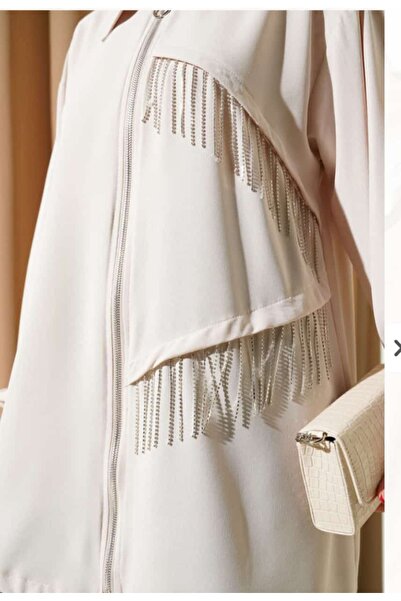 Esse Taş Detaylı düşük omuz önden fermuarlı tunik