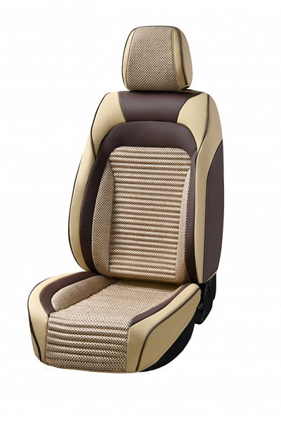 DELUXETUNING Set huse scaune auto universale, piele ecologica bej cu material textil maro, fata-spate