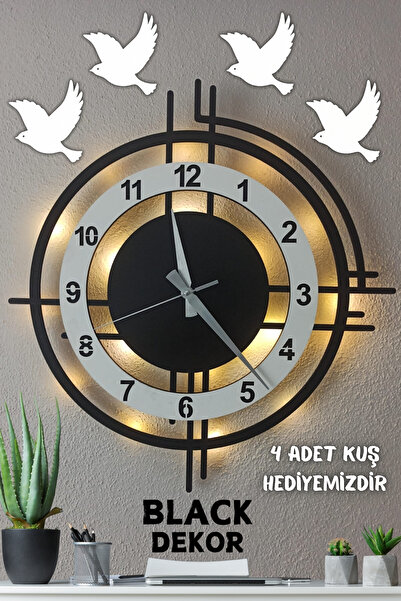 Blackdekor Black Dekor - Beyaz Siyah Led Işıklı Duvar Saati | Modern Şık 50 C...