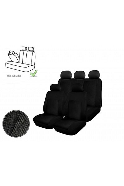 DELUXETUNING Set huse scaune auto, universale, fata-spate, bancheta fractionata, jacquard, negru