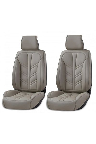DELUXETUNING Set 2 huse scaune auto pentru fata universale, piele ecologica gri