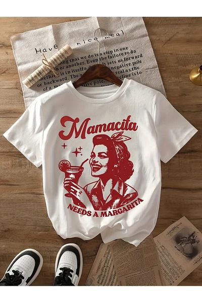 AEMİ Tricou oversize unisex cu decolteu rotund cu imprimeu Mamacita