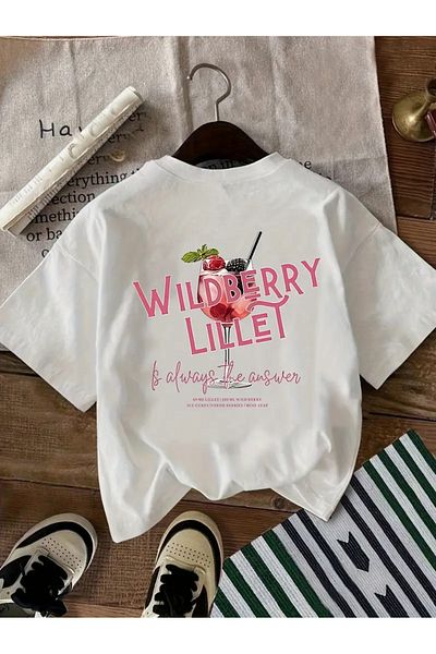 AEMİ Tricou oversize unisex cu decolteu rotund cu imprimeu Wildberry