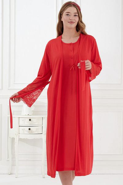 Emose 2-Piece Maternity Nightgown Set with Lace and Morning Dress