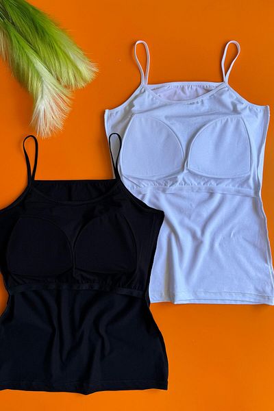 VicTroy Bratique 2-Pack |   Women's Tank-Blouse with Thin Thread Strap Cotton Black and White Bra