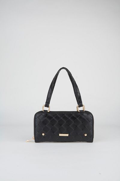 Vivaq Women's Black Herringbone Patterned Removable Strap Zipper Closure Wallet and Shoulder Bag