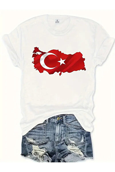 CLASİVA تي شيرت برقبة دائرية كبيرة الحجم مطبوع عليه خريطة تركيا للجنسين
