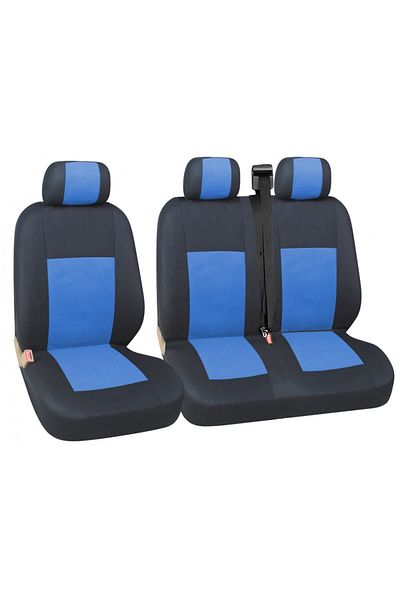 DELUXETUNING Set huse scaune auto, universale, fata 2+1, material textil, negru cu albastru