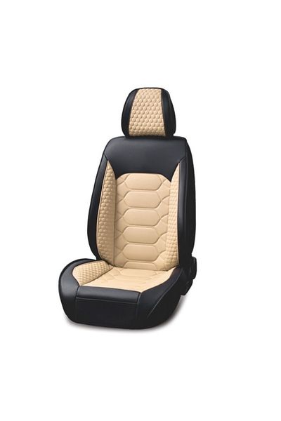 DELUXETUNING Set huse scaune auto universale, piele ecologica negru cu crem, fata-spate