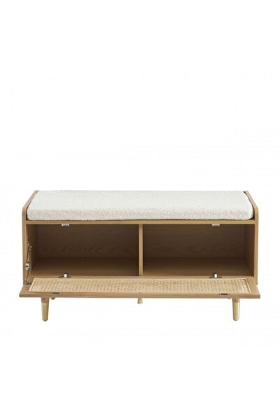 WoodenDecoration01 Noya Rattan Detaylı Bench Ayakkabılık