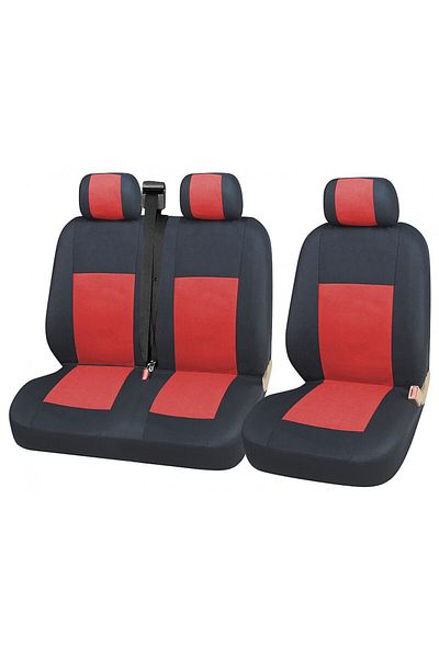 DELUXETUNING Set huse scaune auto, universale, fata 2+1, material textil, negru cu rosu