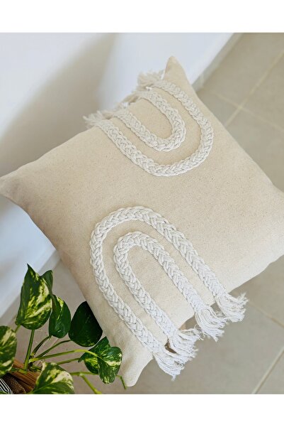HOUSERİCH Special Design Macrame and Tassel Detailed 100% Cotton Handmade Set of 2 Throw Pillow Cases