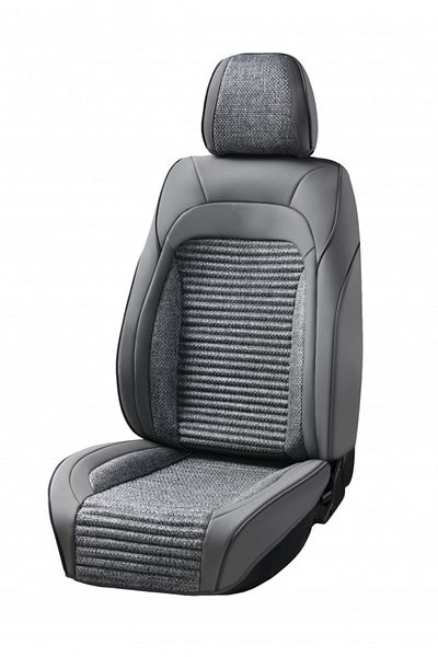 DELUXETUNING Set huse scaune auto universale fata-spate, piele ecologica gri cu material textil gri