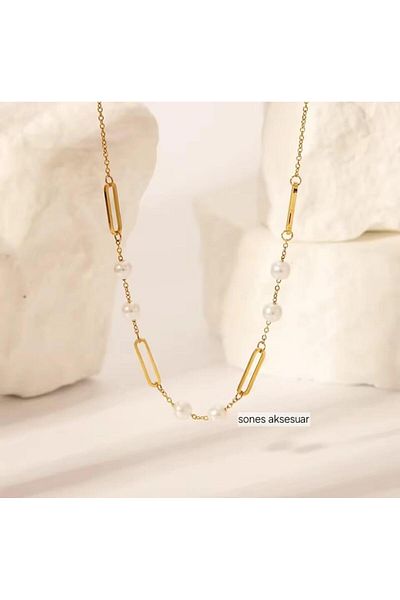 SONES Pearl Paperclip Steel Necklace A125-1