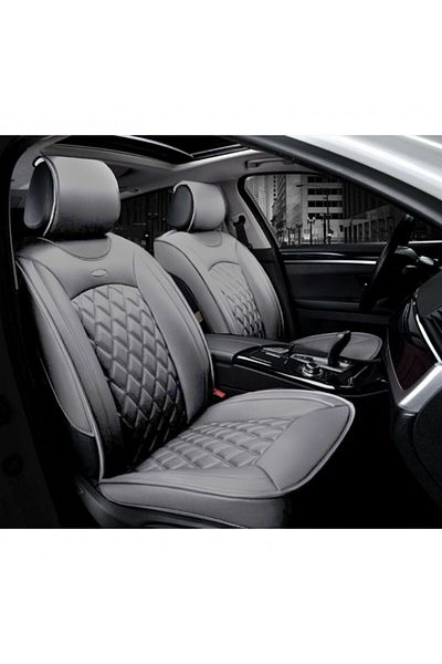 DELUXETUNING Set 2 huse scaune auto pentru fata, piele ecologica, gri