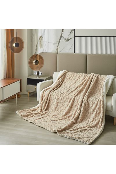 FIONNA.RO Cocolino Printed Knitted Blanket With Fur And Zipper - Beige