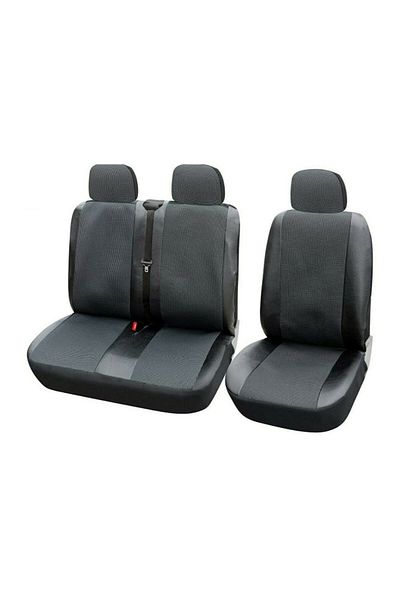 DELUXETUNING Set huse scaune autoutilitara 2+1 pentru fata culoare negru cu gri, piele ecologica cu textil