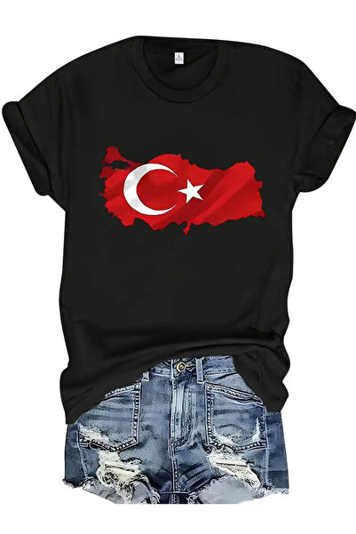 CLASİVA تي شيرت برقبة دائرية كبيرة الحجم مطبوع عليه خريطة تركيا للجنسين