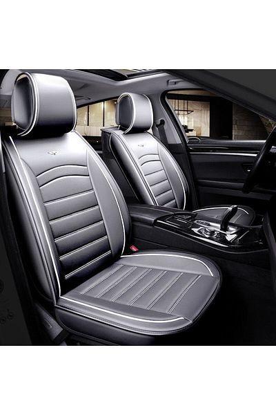 DELUXETUNING Set 2 huse scaune auto pentru fata, piele ecologica, gri