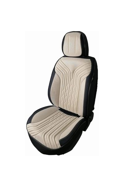 DELUXETUNING Set huse scaune auto universale, material textil, negru cu crem, fata-spate, bancheta fractionata