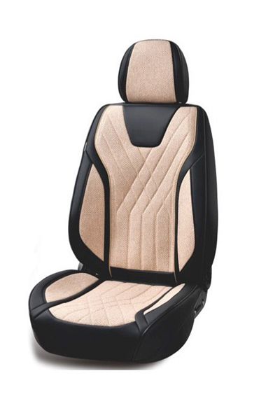 DELUXETUNING Set huse scaune auto universale, piele ecologica neagra cu material textil crem, fata-spate