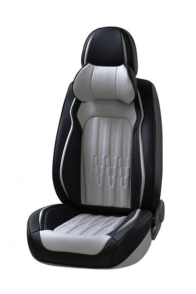 DELUXETUNING Set huse scaune auto universale, piele ecologica gri cu negru, fata-spate